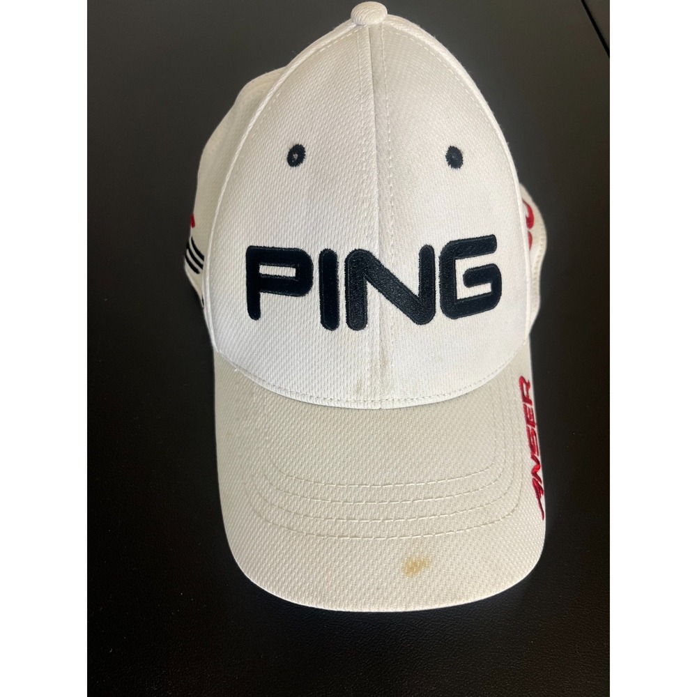 PING White Golf Hat Cap Adjustable Anser Logo‎ — Embroidered Golf Cap